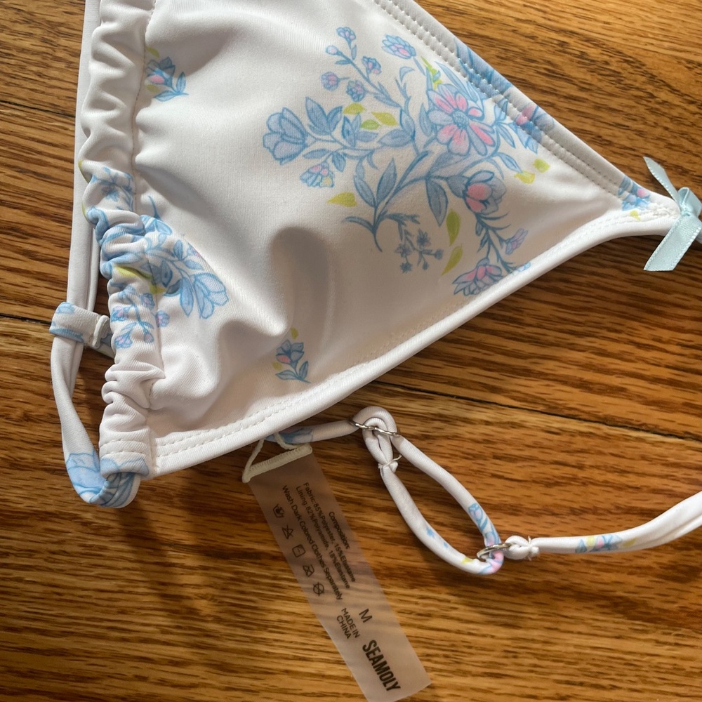 NWT Seamolly Blue Floral Triangle Bikini Top - Coquette Aesthetics